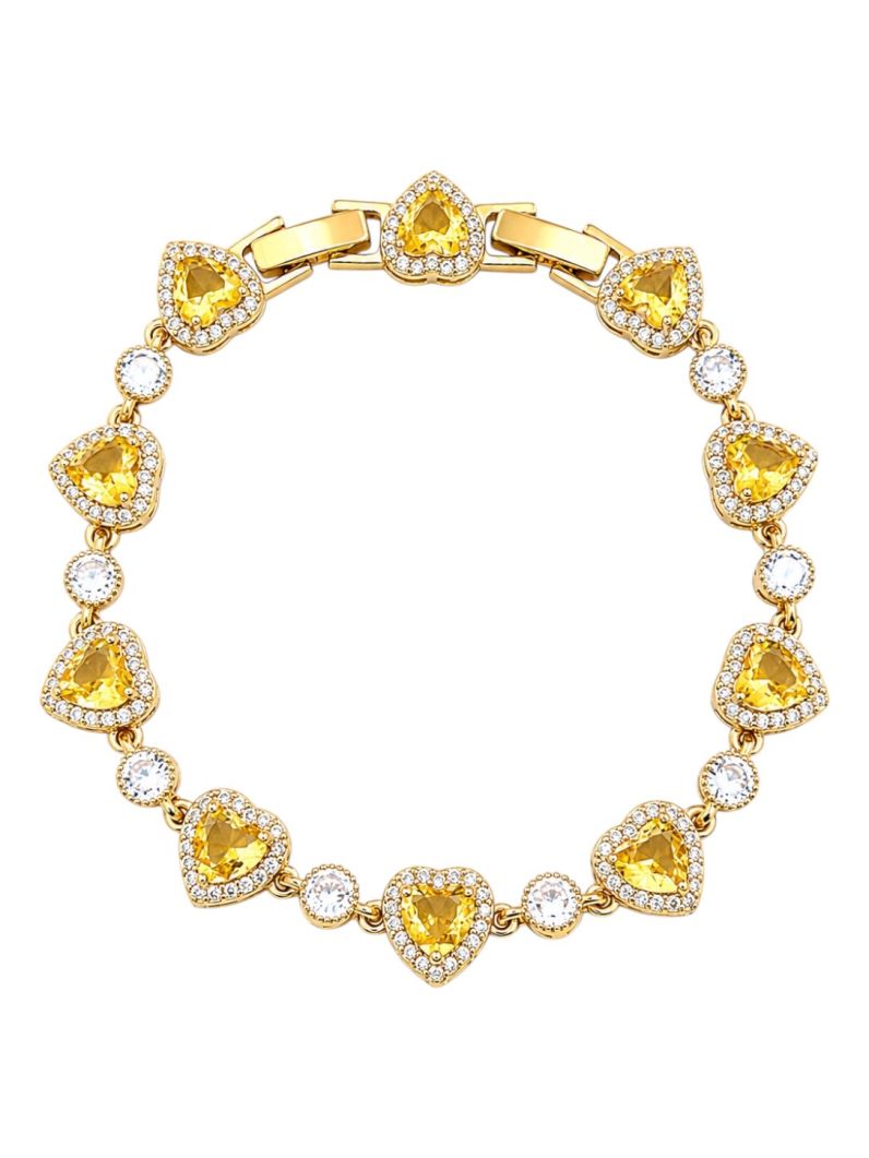 Pulseira Folheado a Ouro 18k e Prata Coração Cristal Colorido