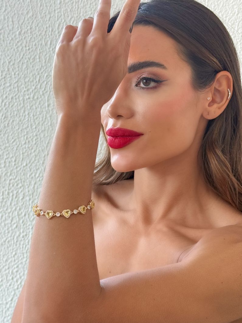 Pulseira Folheado a Ouro 18k e Prata Coração Cristal Colorido