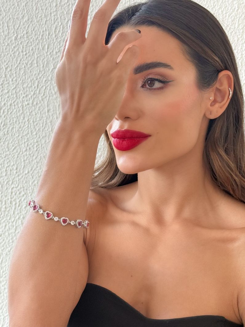 Pulseira Folheado a Ouro 18k e Prata Coração Cristal Colorido