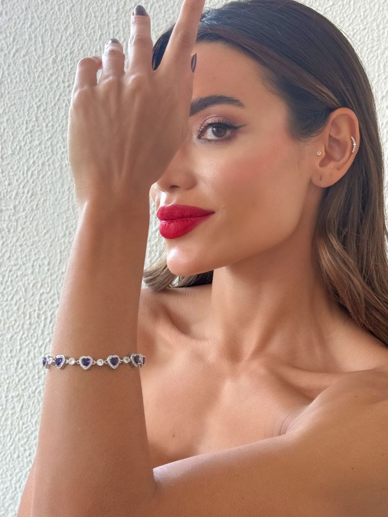 Pulseira Folheado a Ouro 18k e Prata Coração Cristal Colorido