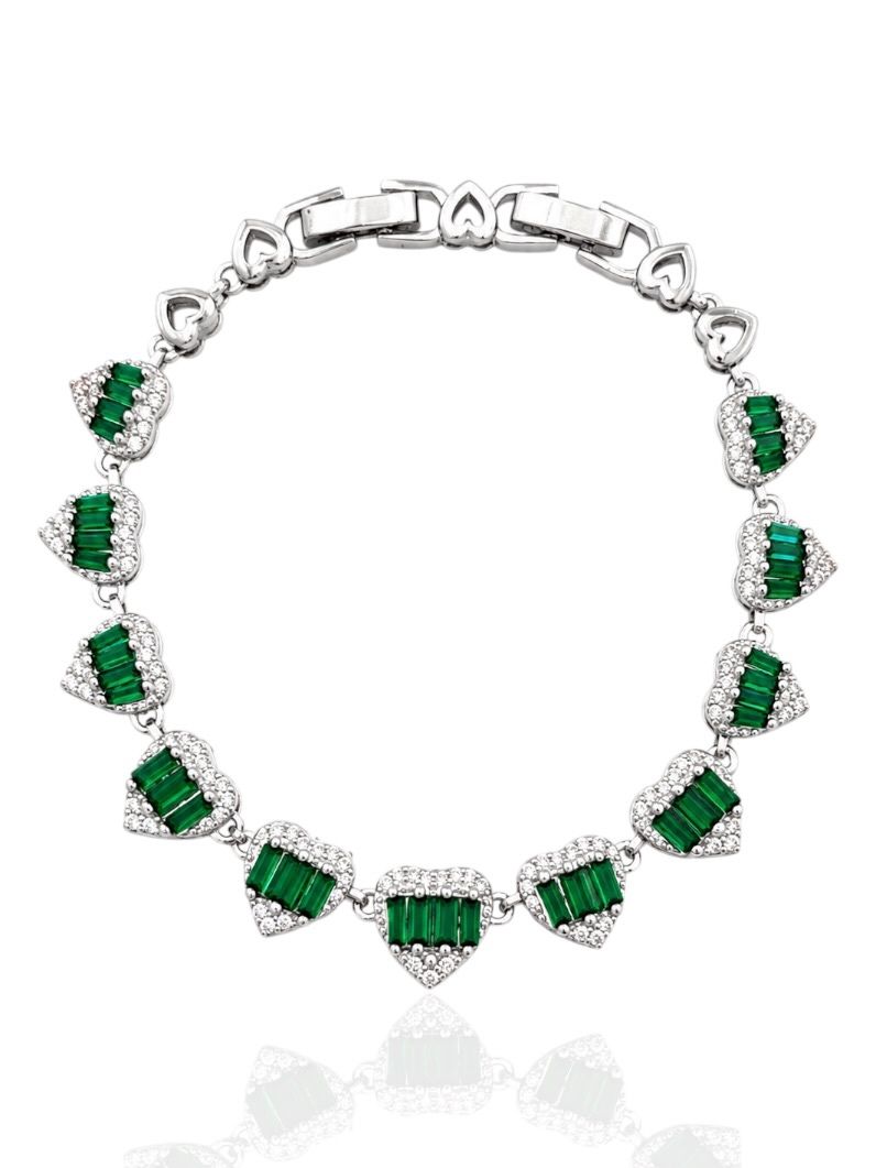 Pulseira Folheado a Ouro 18k e Prata Coração Microzirconia e Com Navetes Coloridos