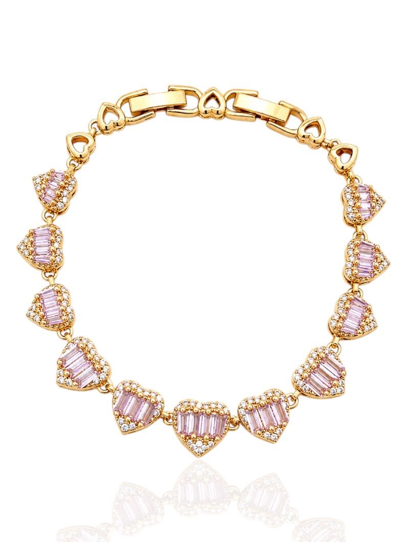 Pulseira Folheado a Ouro 18k e Prata Coração Microzirconia e Com Navetes Coloridos