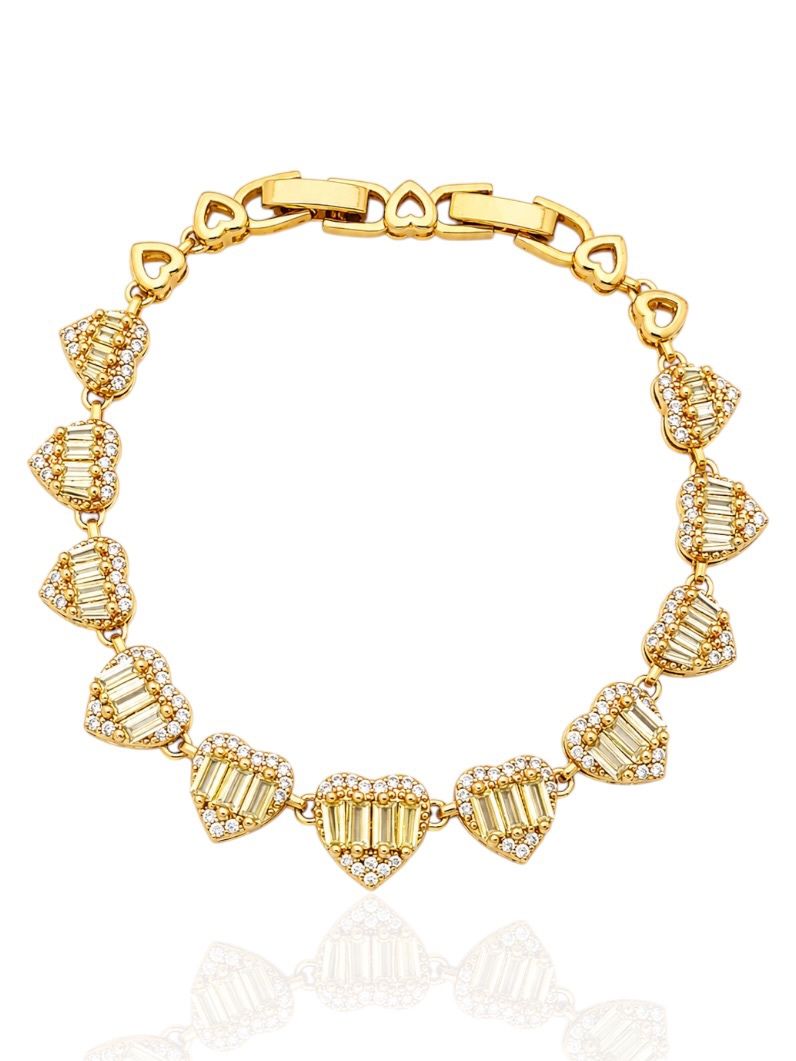 Pulseira Folheado a Ouro 18k e Prata Coração Microzirconia e Com Navetes Coloridos