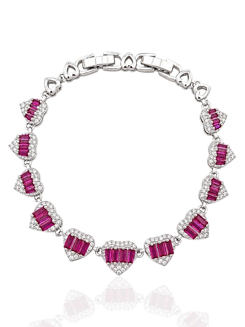 Pulseira Folheado a Ouro 18k e Prata Coração Microzirconia e Com Navetes Coloridos