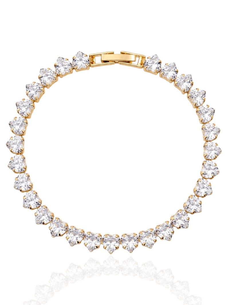 Pulseira Folheado a Ouro 18k e Prata Corações de Cristal
