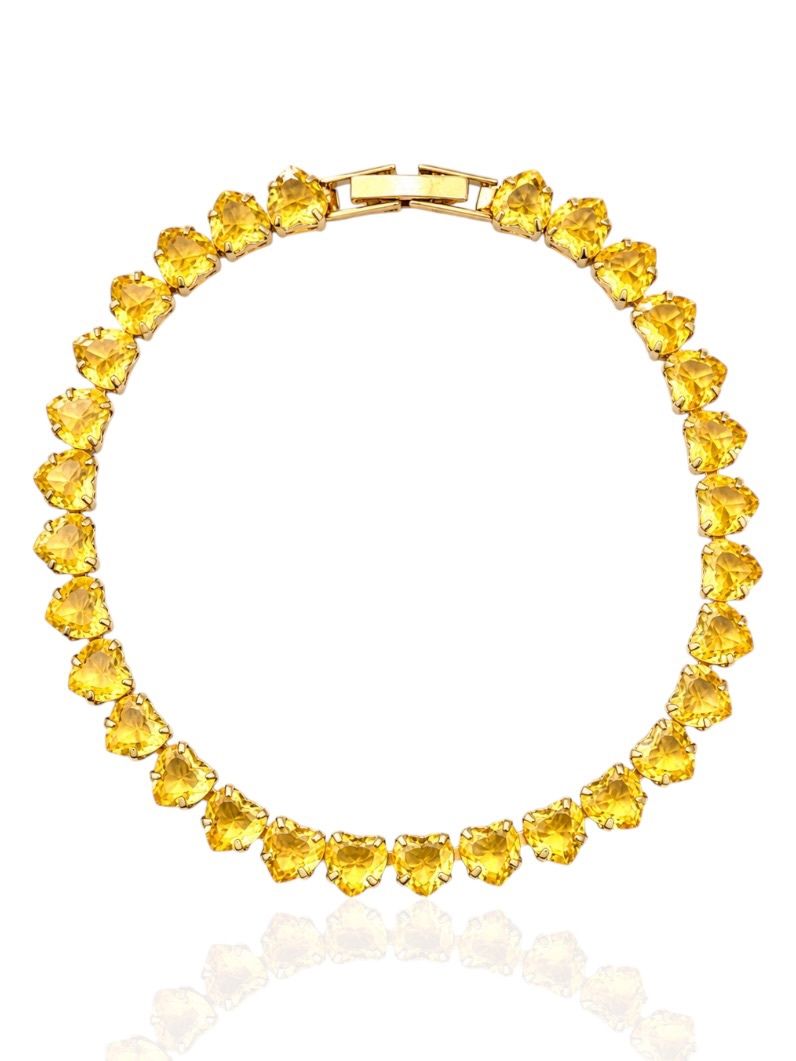 Pulseira Folheado a Ouro 18k e Prata Corações de Cristal