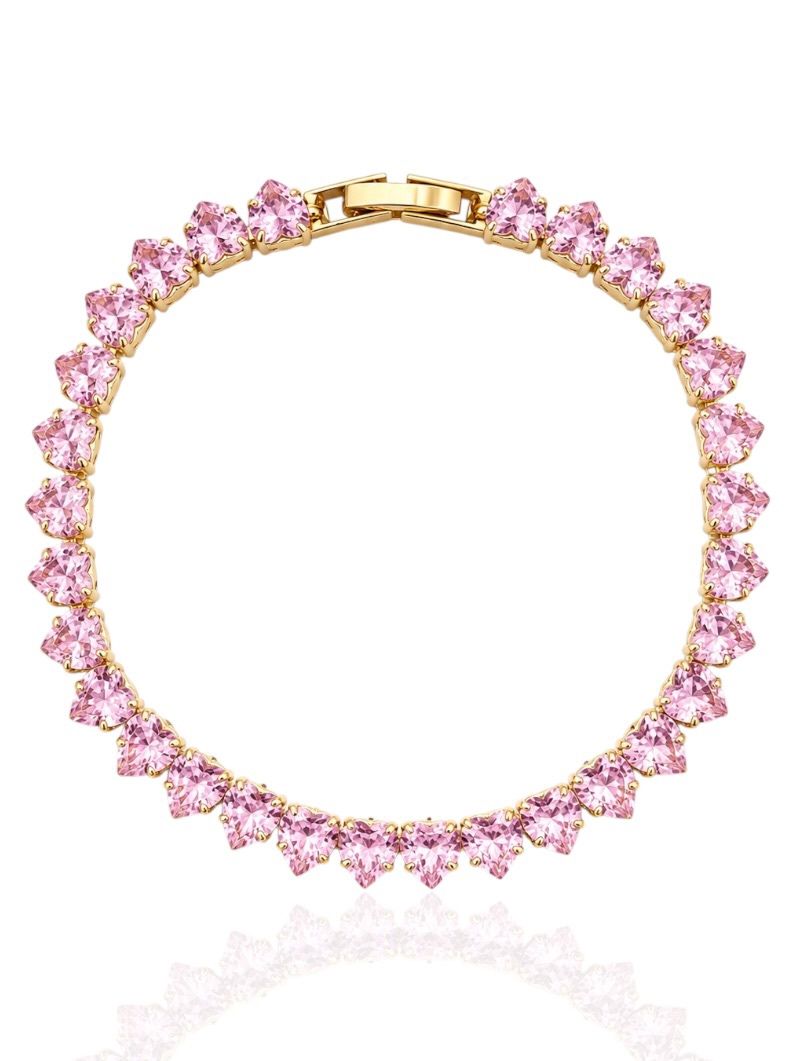 Pulseira Folheado a Ouro 18k e Prata Corações de Cristal