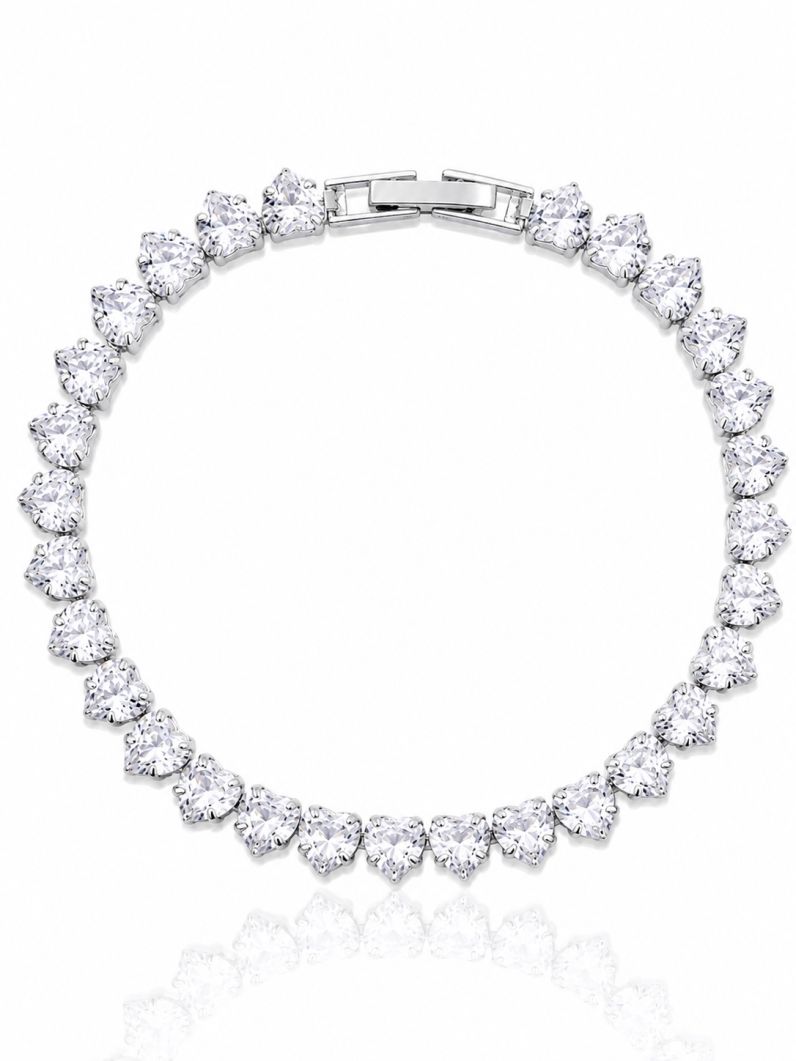 Pulseira Folheado a Ouro 18k e Prata Corações de Cristal