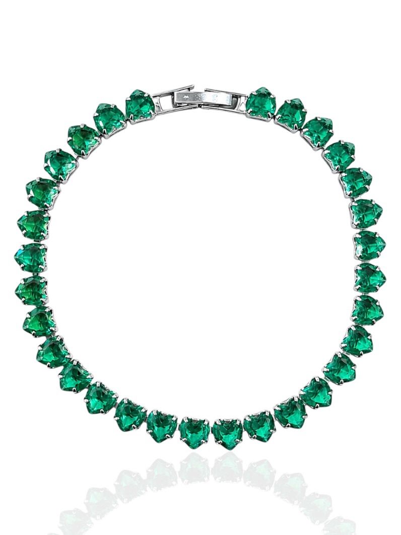 Pulseira Folheado a Ouro 18k e Prata Corações de Cristal