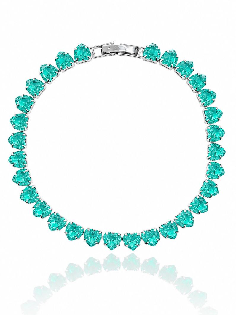 Pulseira Folheado a Ouro 18k e Prata Corações de Cristal