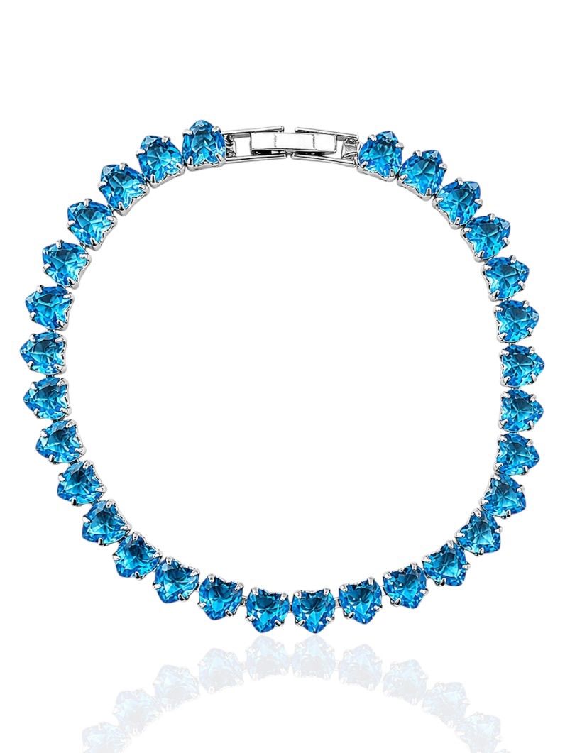 Pulseira Folheado a Ouro 18k e Prata Corações de Cristal