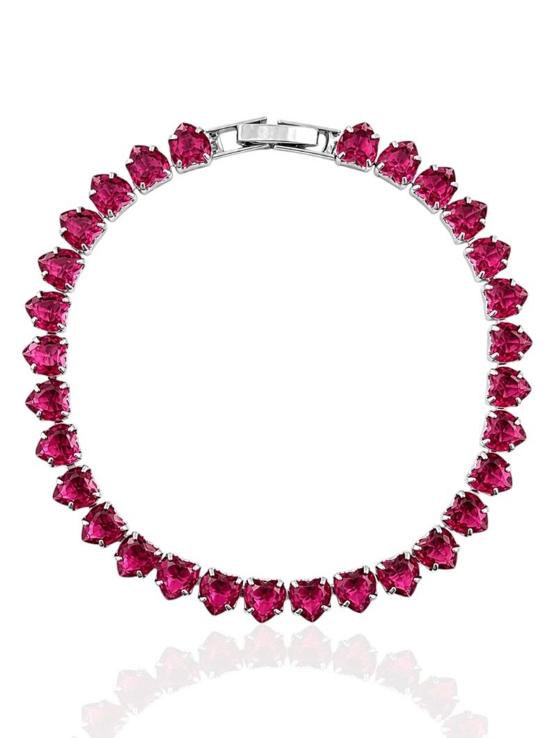 Pulseira Folheado a Ouro 18k e Prata Corações de Cristal