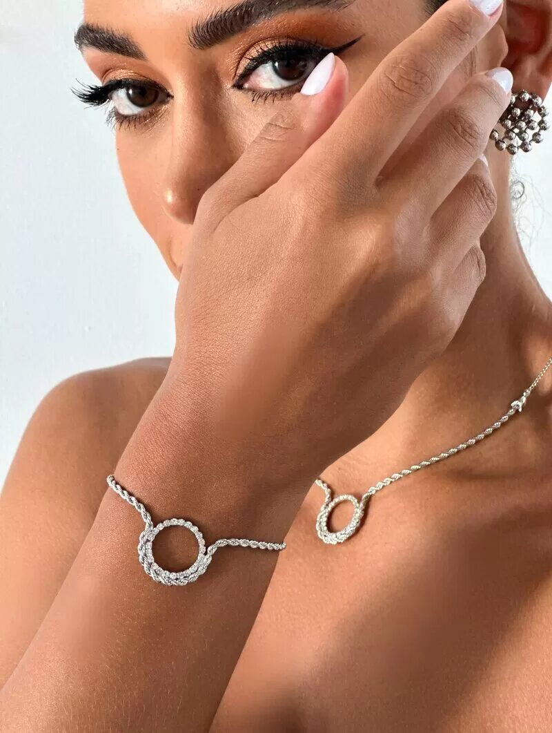 Pulseira Folheado a Ouro 18k e Prata Cordão Baiano com Circulo Cravejado