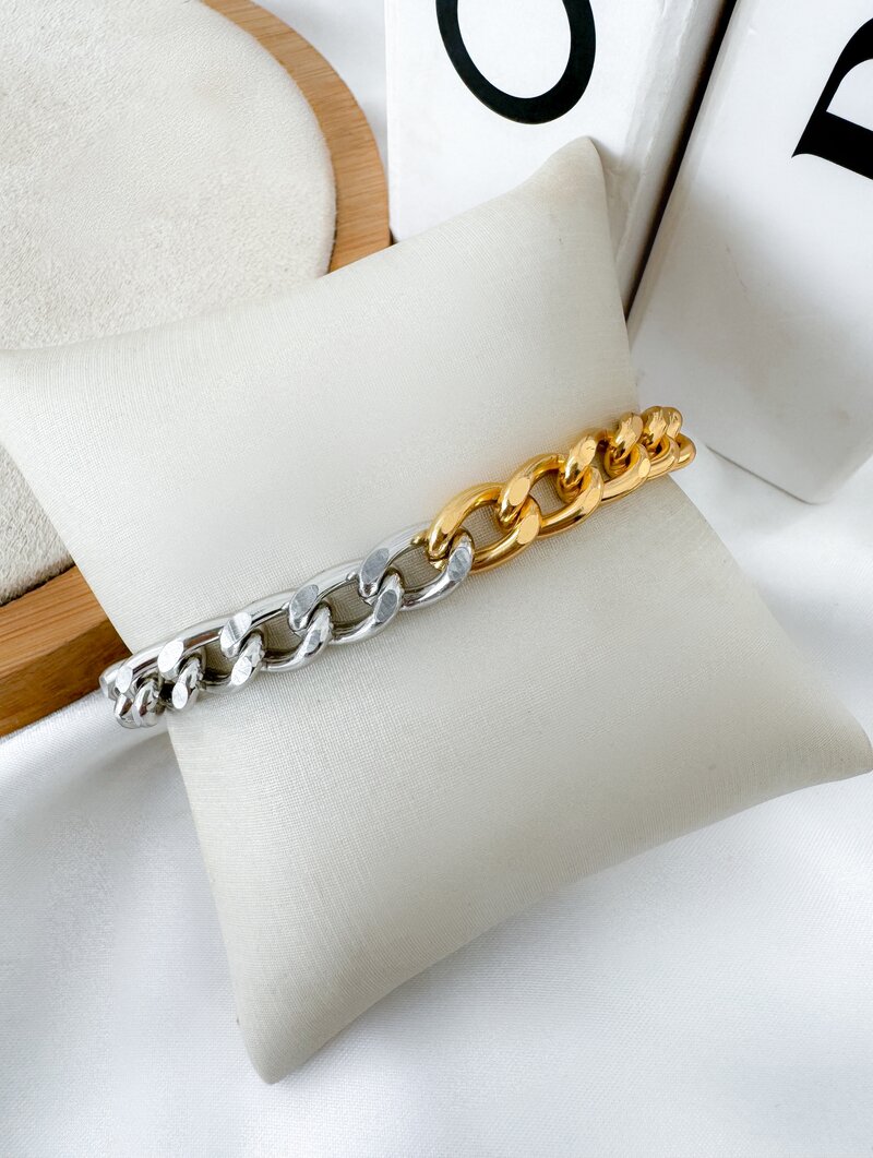Pulseira Folheado a Ouro 18K e Prata Correntaria Elo Grumet Mix Banho