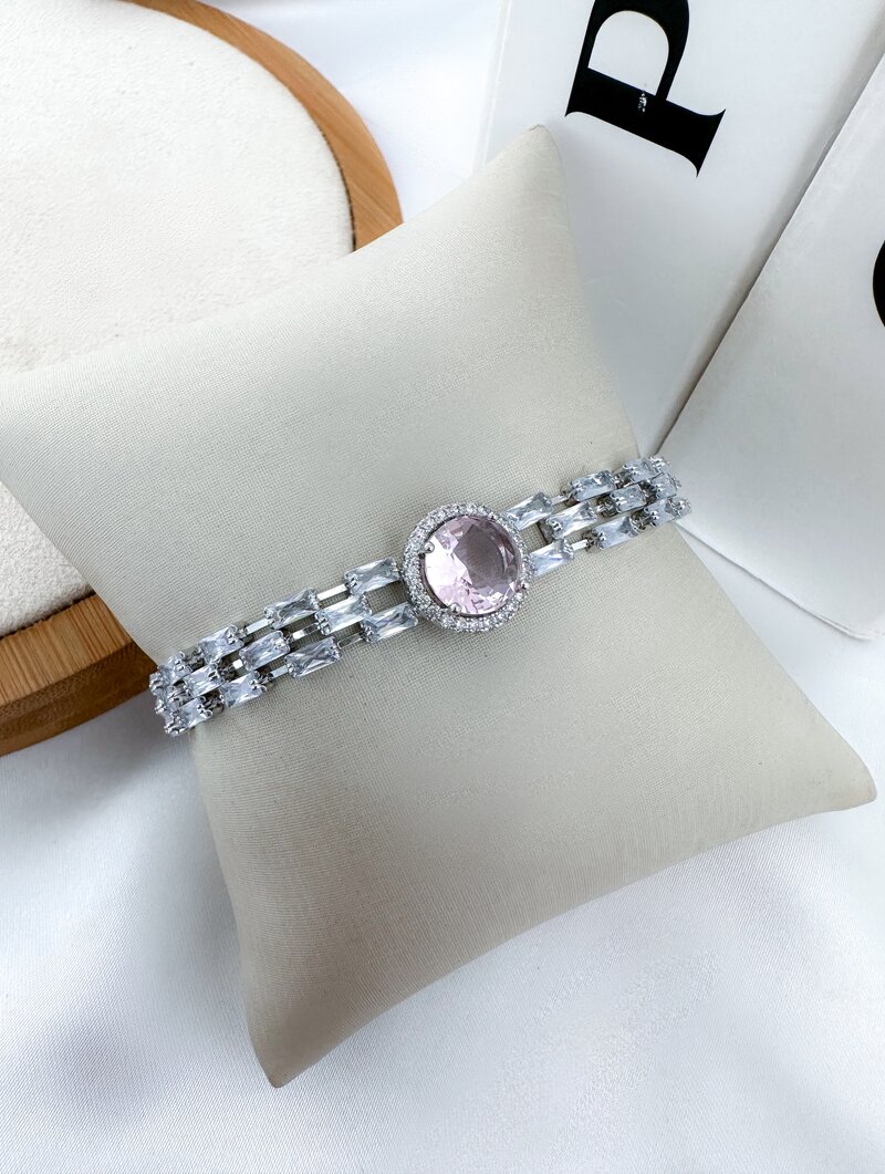 Pulseira Folheado a Ouro 18k e Prata Corrente de Navetes com Zircônia Central