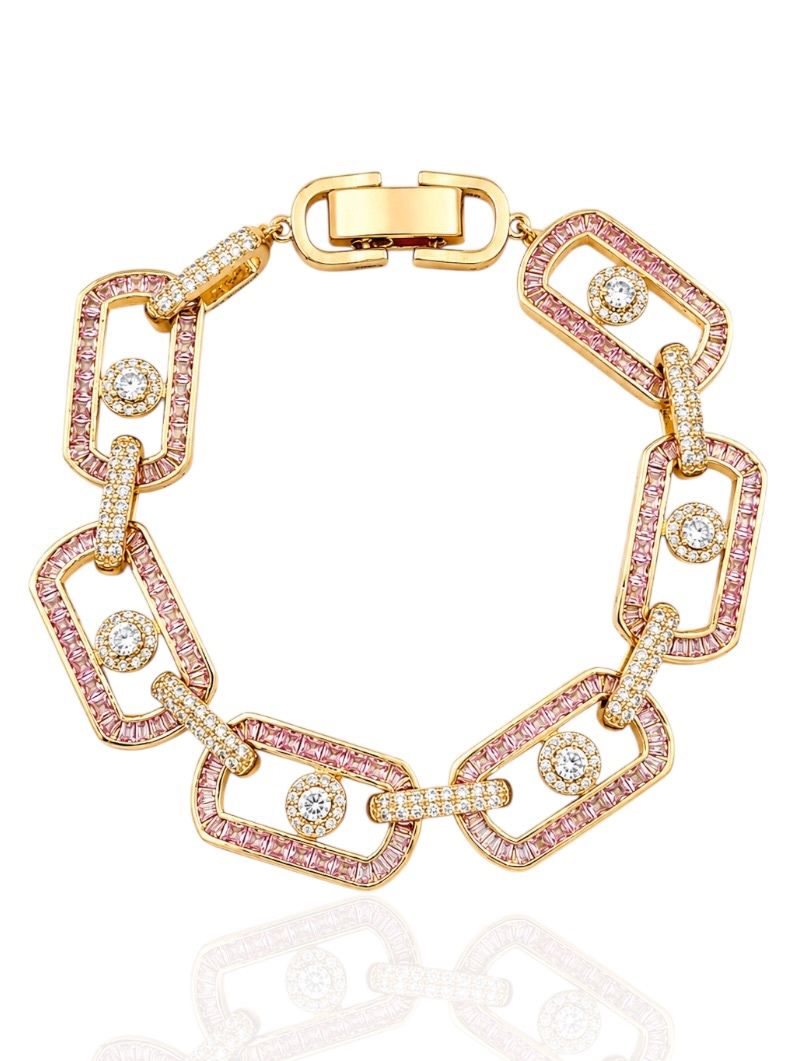 Pulseira Folheado a Ouro 18k e Prata Cravejado Com Microzirconia Coloridos