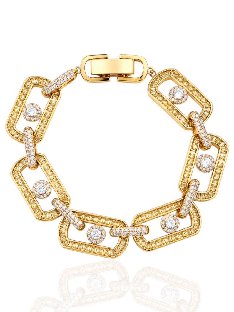 Pulseira Folheado a Ouro 18k e Prata Cravejado Com Microzirconia Coloridos