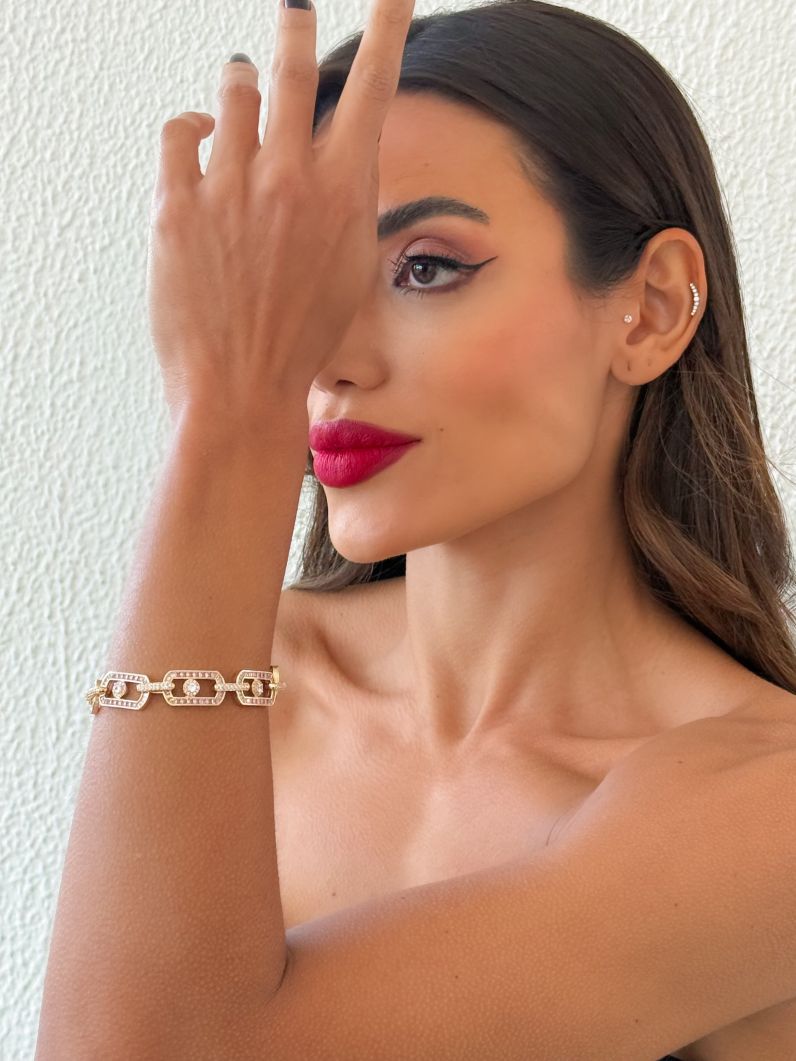 Pulseira Folheado a Ouro 18k e Prata Cravejado Com Microzirconia Coloridos