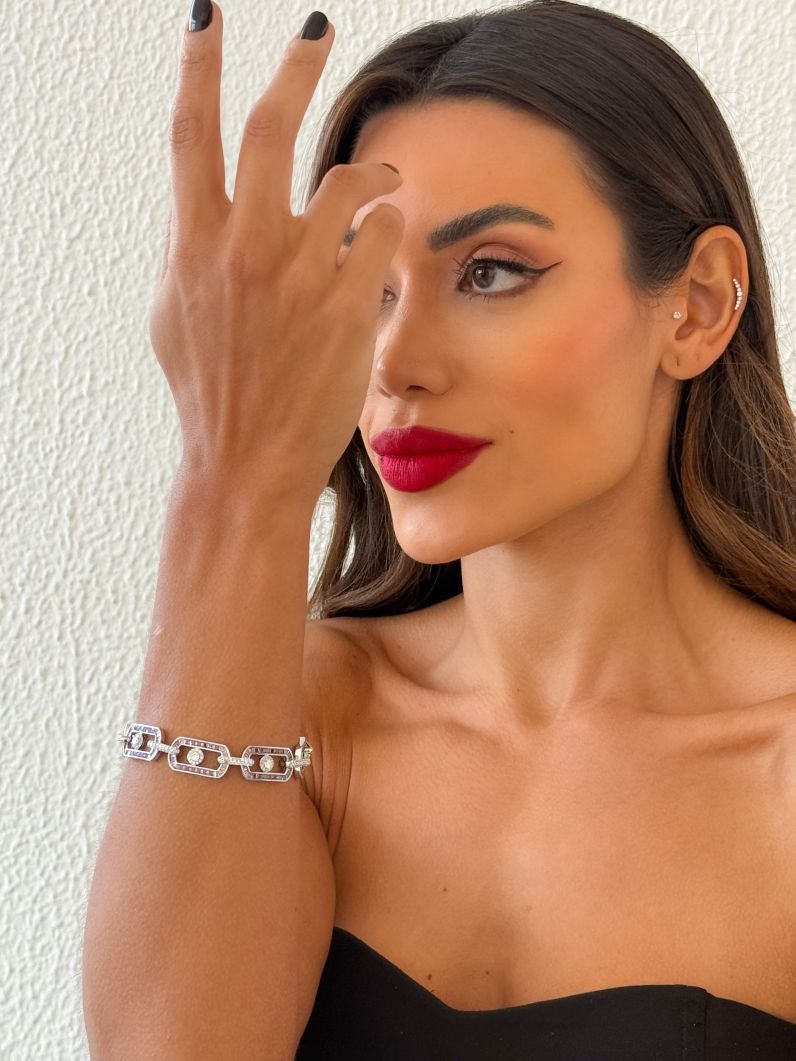Pulseira Folheado a Ouro 18k e Prata Cravejado Com Microzirconia Coloridos