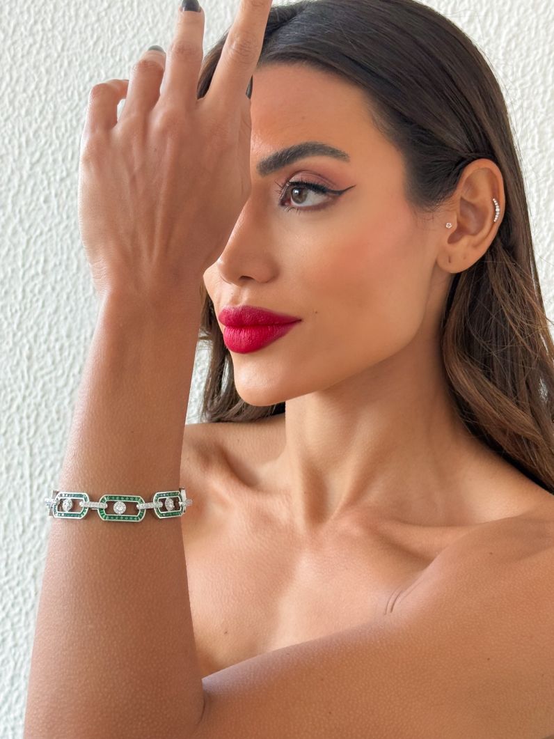 Pulseira Folheado a Ouro 18k e Prata Cravejado Com Microzirconia Coloridos
