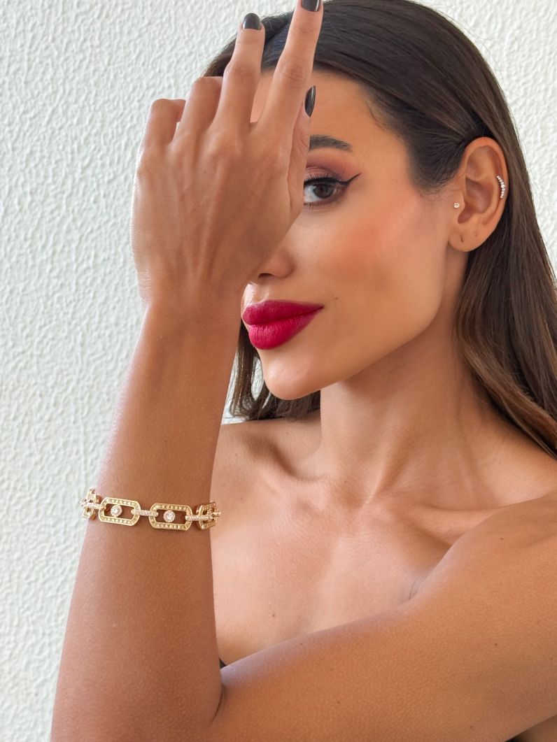 Pulseira Folheado a Ouro 18k e Prata Cravejado Com Microzirconia Coloridos