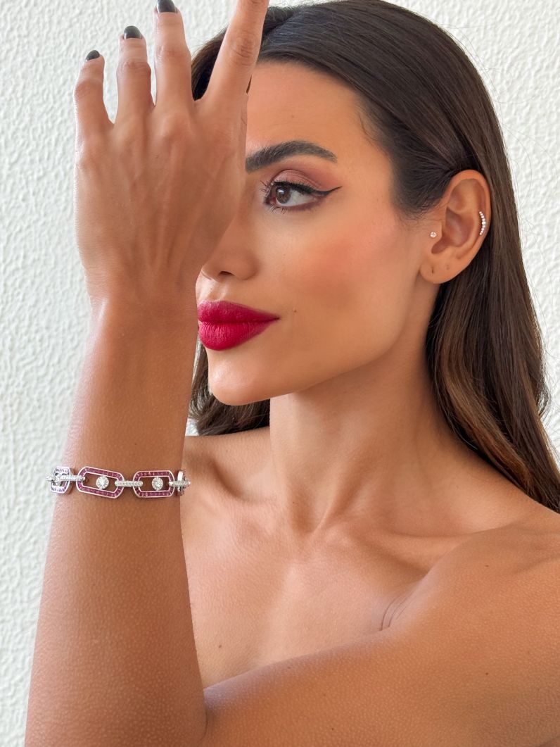 Pulseira Folheado a Ouro 18k e Prata Cravejado Com Microzirconia Coloridos