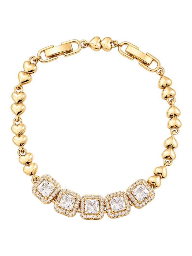 Pulseira Folheado a Ouro 18k e Prata Cristais Com ZIrcônias