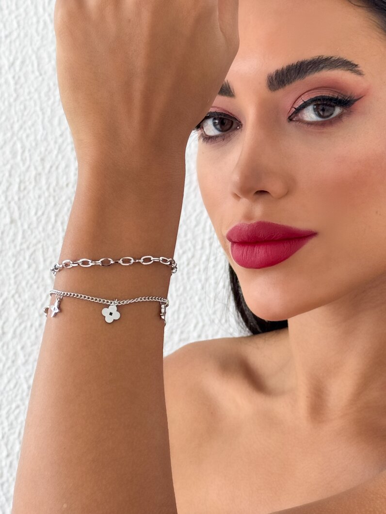 Pulseira Folheado a Ouro 18k e Prata Duplo Elos Com Inspiração Grandes Joalherias