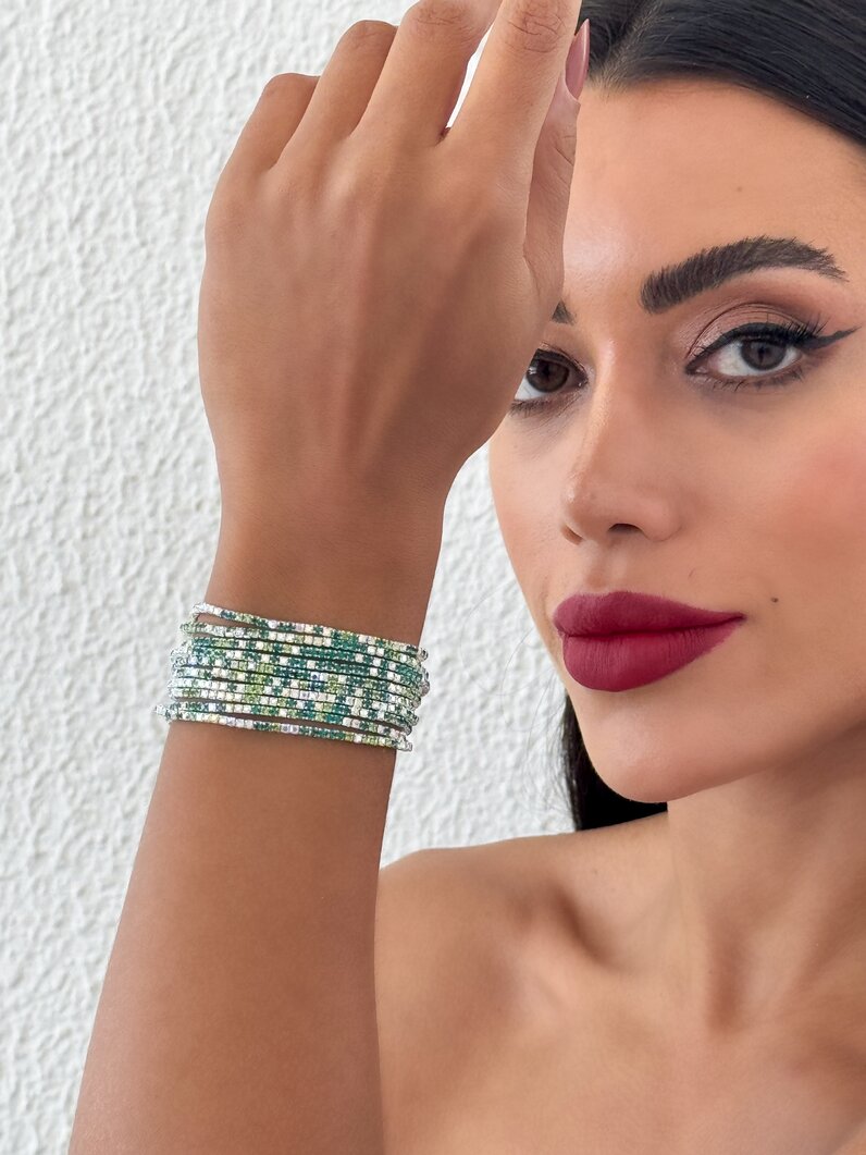 Pulseira Folheado a Ouro 18k e Prata Fios Cravejados Coloridos