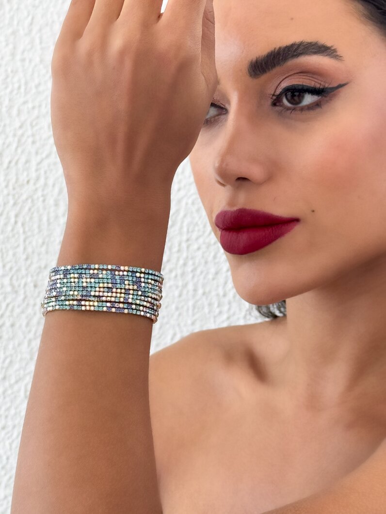 Pulseira Folheado a Ouro 18k e Prata Fios Cravejados Coloridos