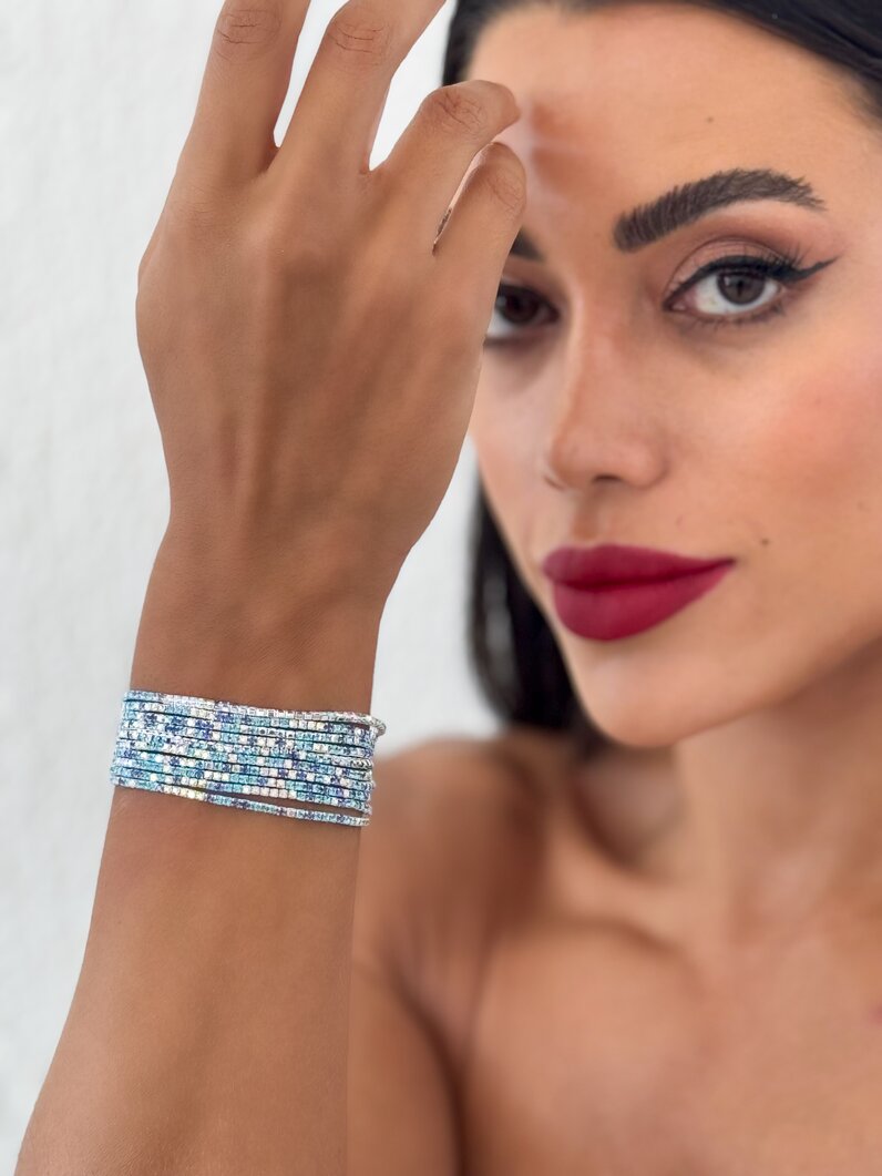 Pulseira Folheado a Ouro 18k e Prata Fios Cravejados Coloridos