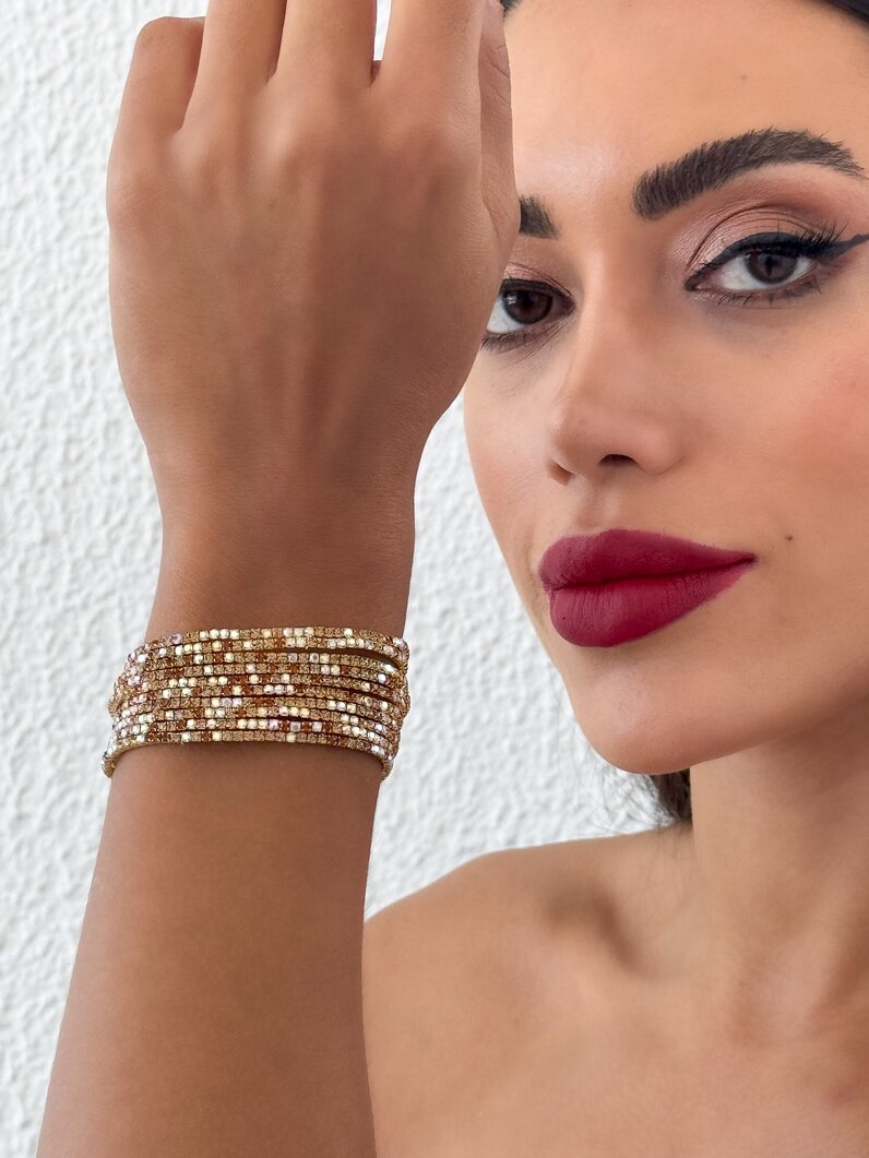 Pulseira Folheado a Ouro 18k e Prata Fios Cravejados Coloridos