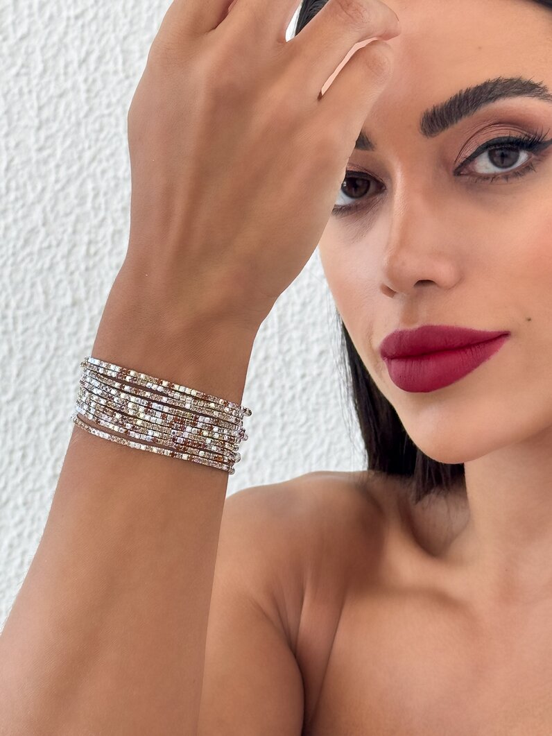 Pulseira Folheado a Ouro 18k e Prata Fios Cravejados Coloridos