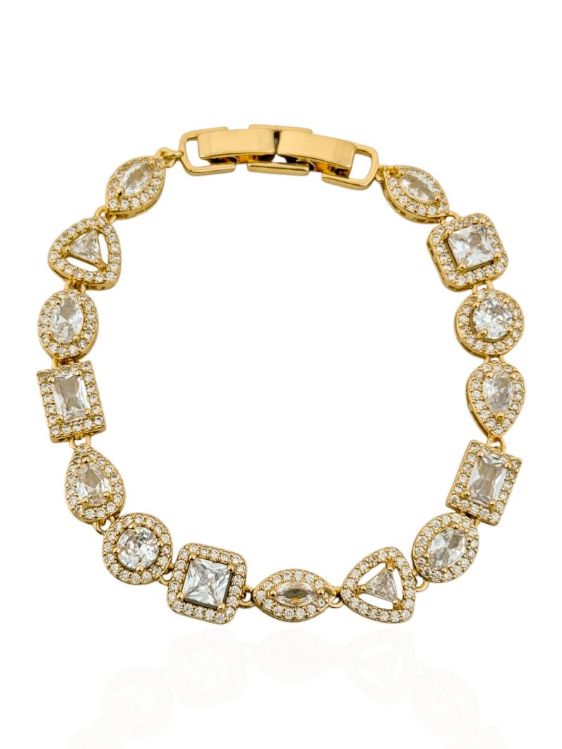 Pulseira Folheado a Ouro 18k e Prata Formas de Zircônia Com Borda Cravejada