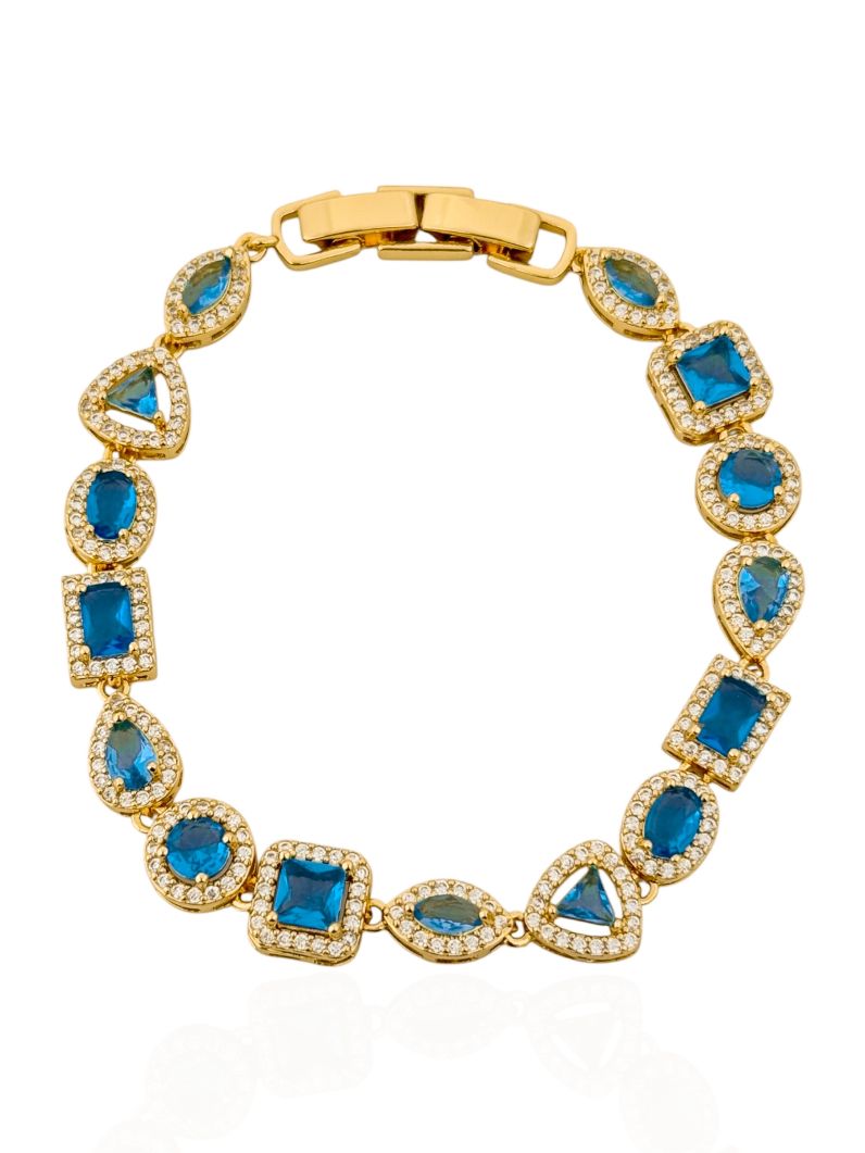 Pulseira Folheado a Ouro 18k e Prata Formas de Zircônia Com Borda Cravejada