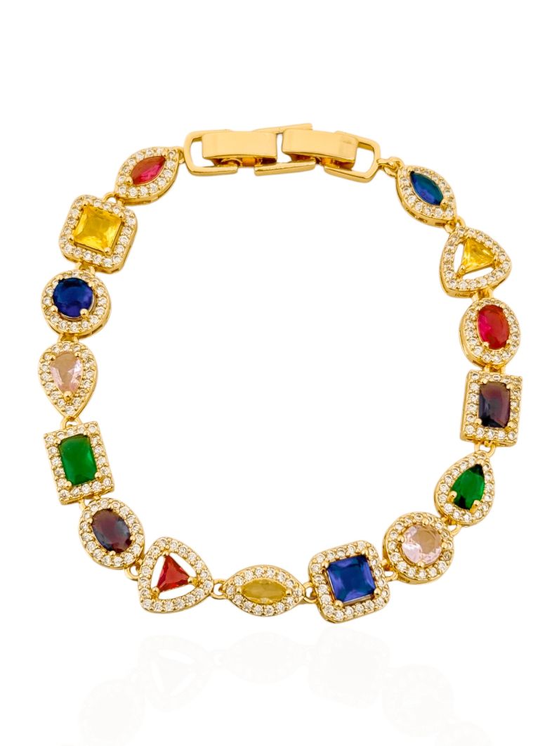 Pulseira Folheado a Ouro 18k e Prata Formas de Zircônia Com Borda Cravejada