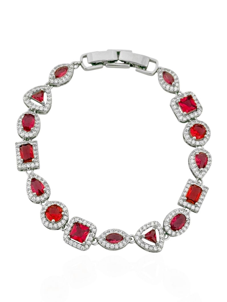 Pulseira Folheado a Ouro 18k e Prata Formas de Zircônia Com Borda Cravejada
