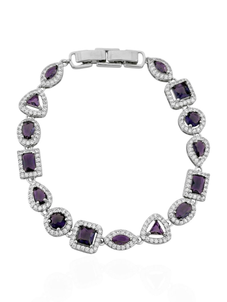 Pulseira Folheado a Ouro 18k e Prata Formas de Zircônia Com Borda Cravejada
