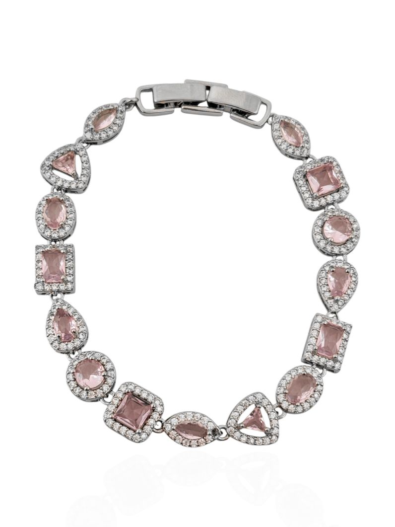 Pulseira Folheado a Ouro 18k e Prata Formas de Zircônia Com Borda Cravejada