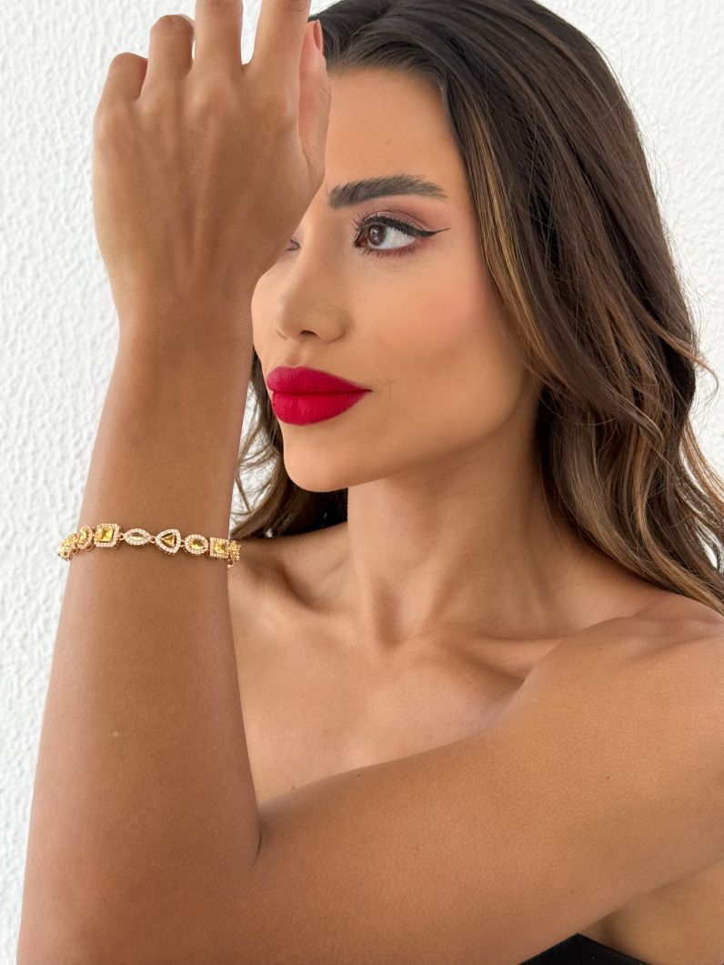 Pulseira Folheado a Ouro 18k e Prata Formas de Zircônia Com Borda Cravejada