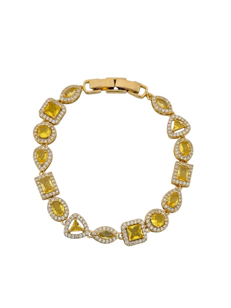 Pulseira Folheado a Ouro 18k e Prata Formas de Zircônia Com Borda Cravejada