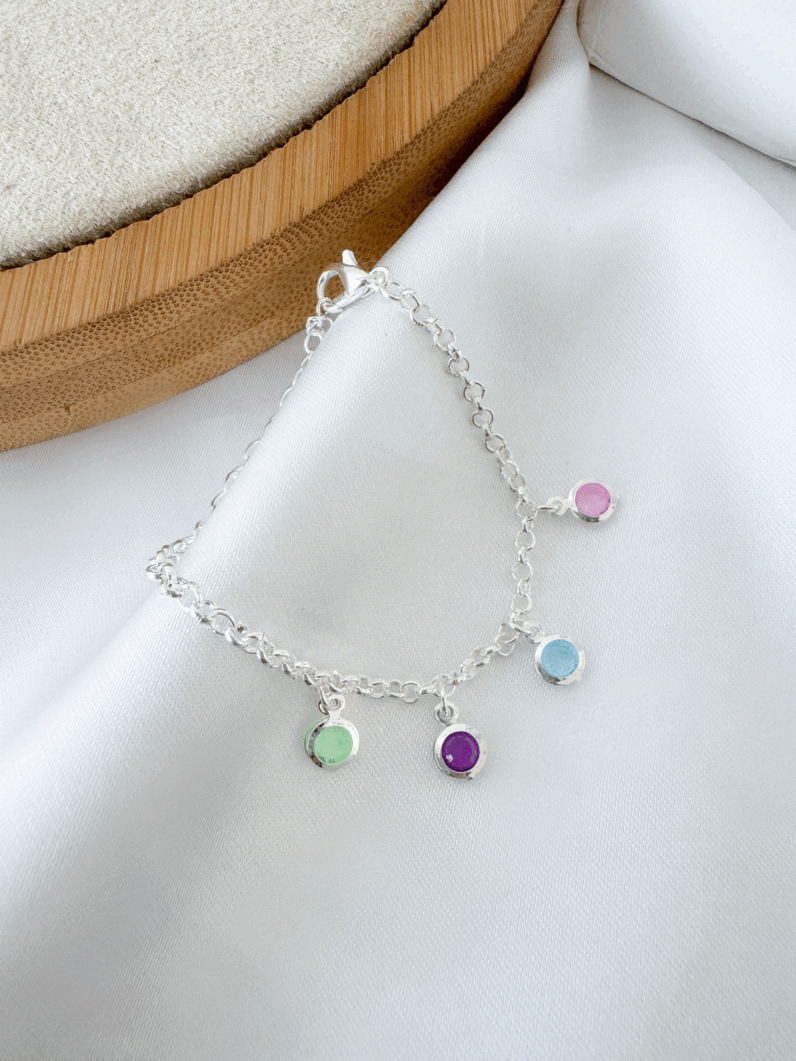Pulseira Folheado a Ouro 18K e Prata Infantil Com Cristais coloridos