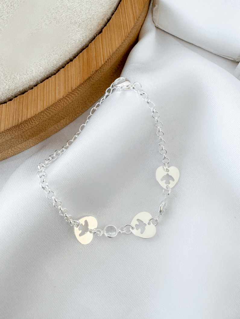 Pulseira Folheado a Ouro 18K e Prata Infantil Com placas de Espirito Santo
