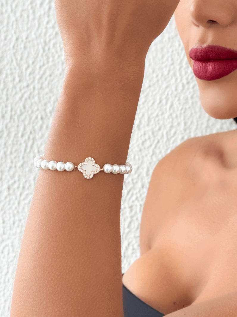 Pulseira folheado a ouro 18k e Prata Inspiração Com Pérola