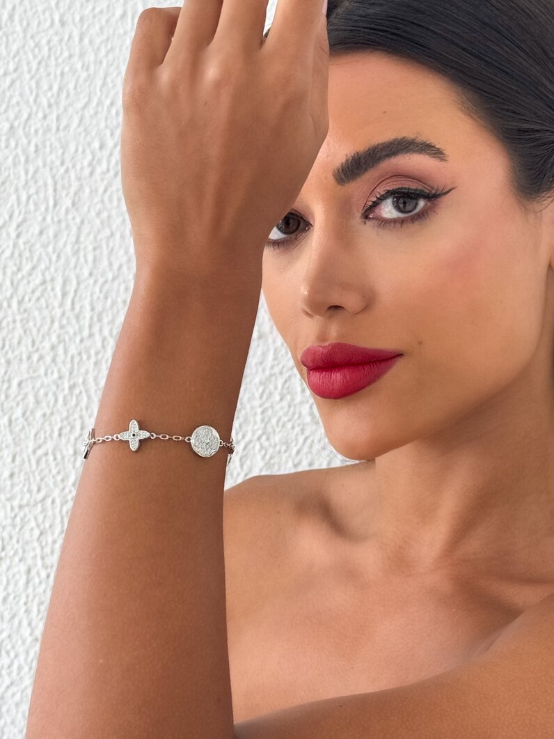 Pulseira folheado a ouro 18k e Prata Inspiração Com Zircônia