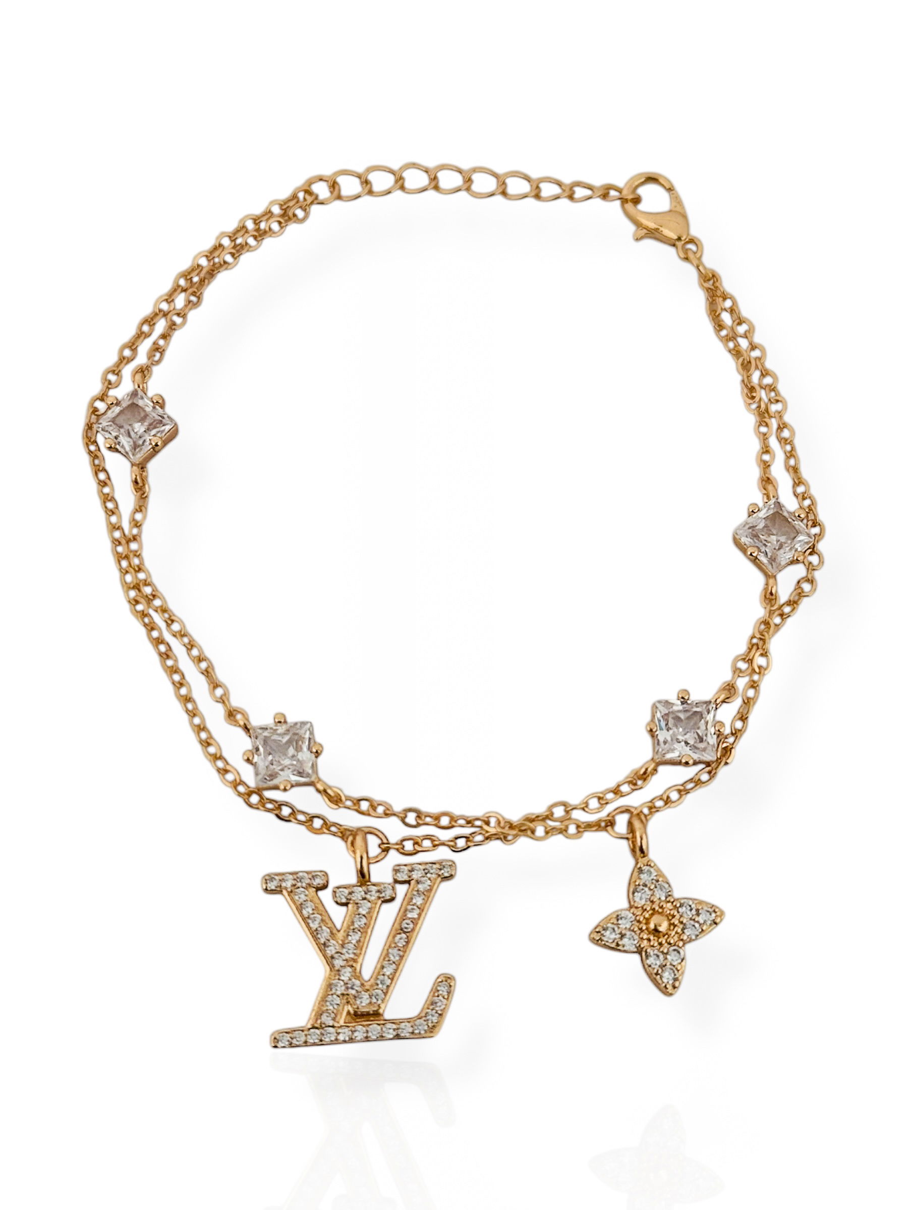Pulseira folheado a ouro 18k e Prata Inspiração Grandes Marcas Com Zircônia e ponto de Luz