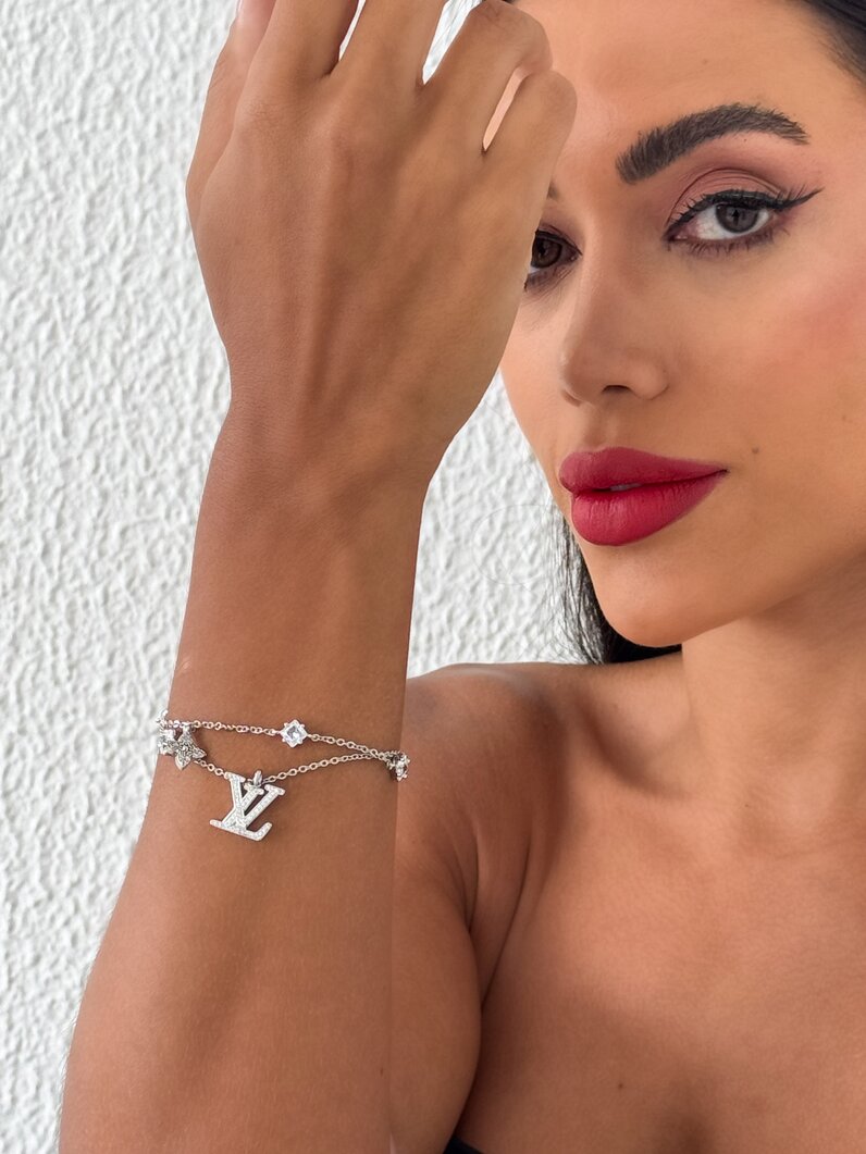 Pulseira folheado a ouro 18k e Prata Inspiração Grandes Marcas Com Zircônia e ponto de Luz