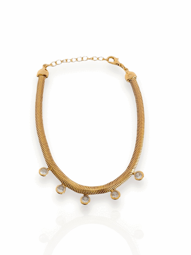 Pulseira Folheado a Ouro 18k e Prata Malha Com Cristais