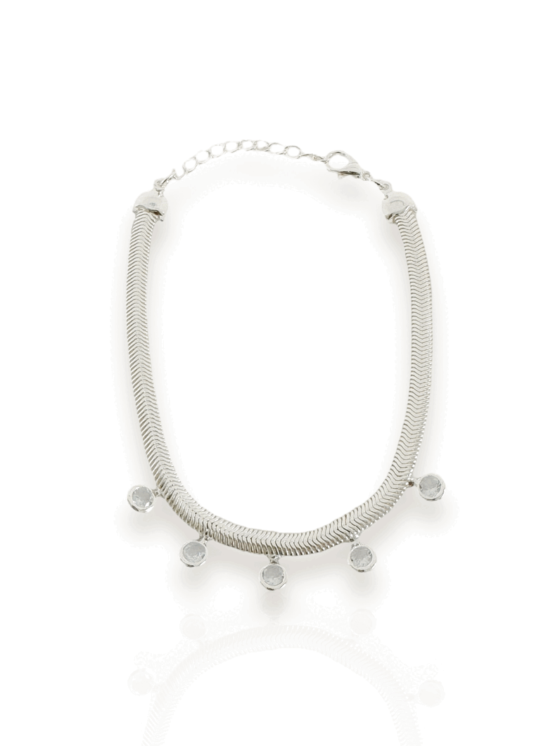 Pulseira Folheado a Ouro 18k e Prata Malha Com Cristais