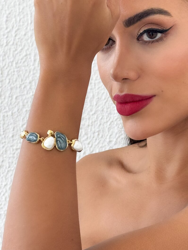 Pulseira Folheado a Ouro 18k e Prata Pedras Encapsulada